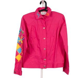 Sunny Sport VTG 80s Jacket 4 Pink Embroidered Collar Sleeves Retro Shoulder Pads